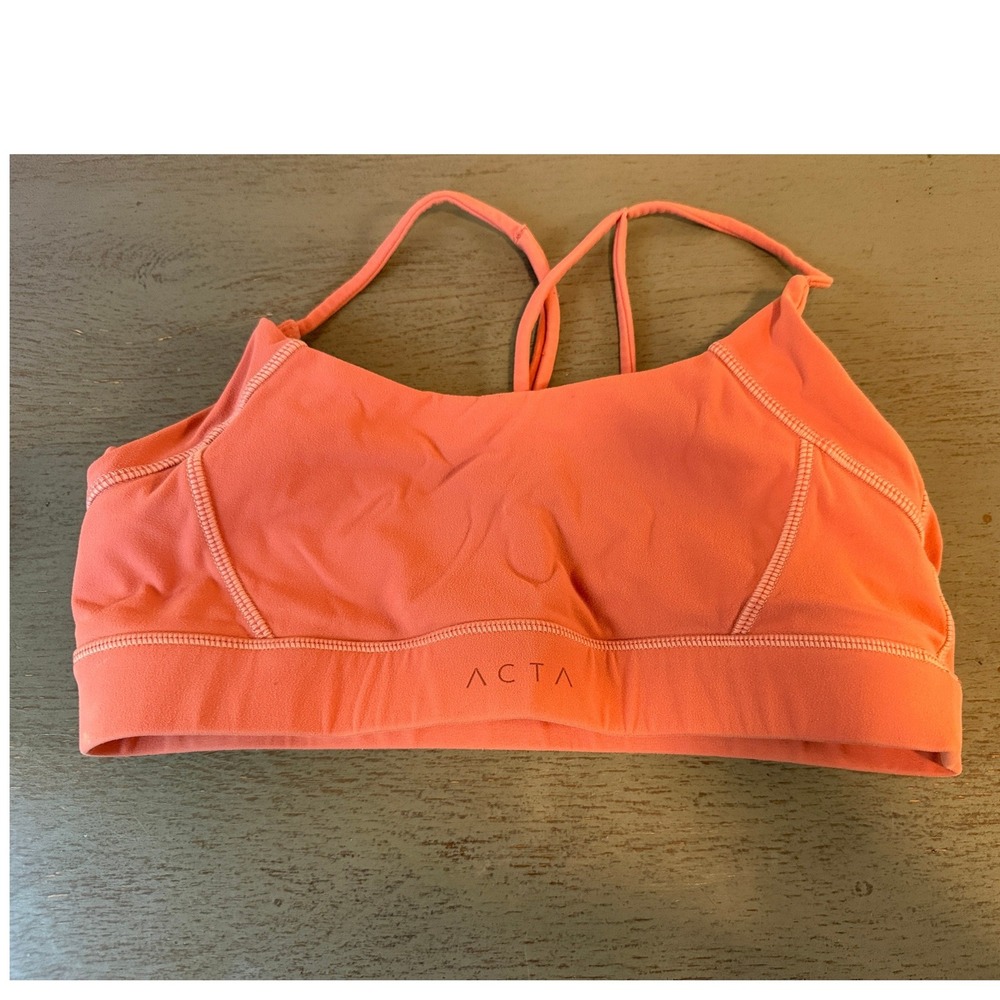 ACTA Wear Strappy Criss Cross Back Sports Bra Coral Pink Size Medium